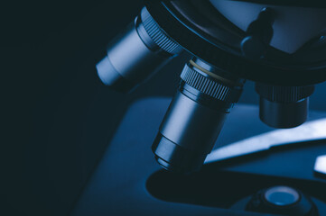Hight technology microscope at medical science laboratory for technician using in a histological sample education, a biopsy in the laboratory of research