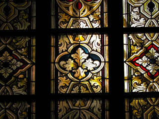 Stained glass as architecture background. Arch-see in Frombork.