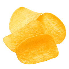 potato chips isolated on white background, clipping path, full depth of field