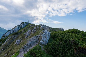 Panoramic photo of summer mountain of Tatra ridge, Slovakia,   summer in the mountains. Travel and hike