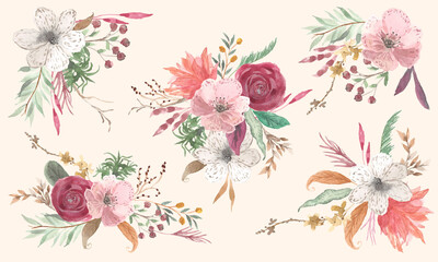 Bautiful vintage  flower arrangement watercolor collection
