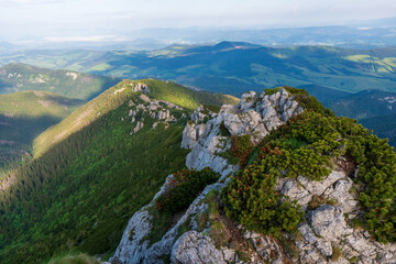 Panoramic photo of summer mountain of Tatra ridge, Slovakia,   summer in the mountains. Travel and hike