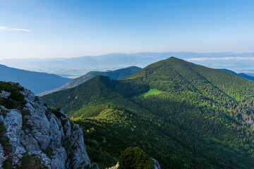 Fototapeta premium Panoramic photo of summer mountain of Tatra ridge, Slovakia, summer in the mountains. Travel and hike