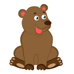 Cartoon brown bear cub on a white background.