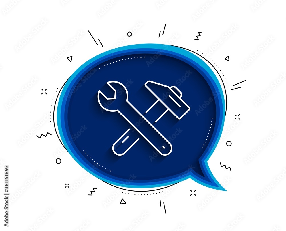 Aufkleber spanner and hammer line icon. chat bubble with shadow. repair service sign. fix instruments symbol. 