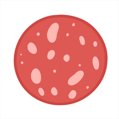 Round slice of sausage salami vector flat material design isolated on white.