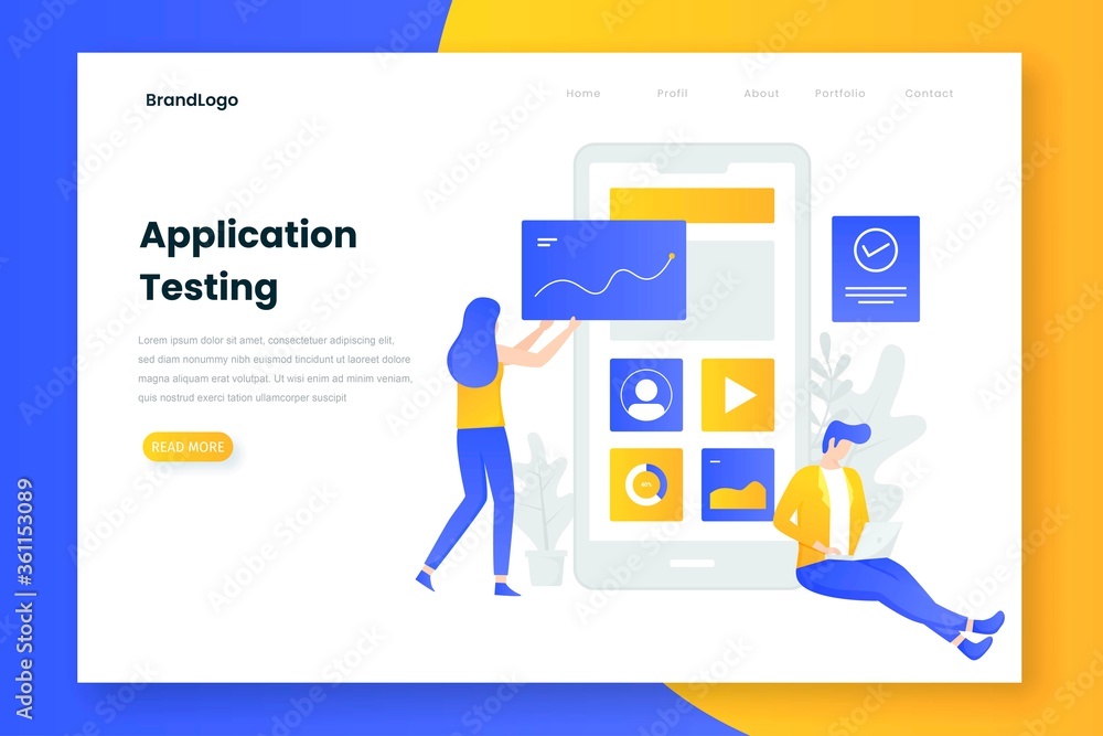 Wall mural flat design application testing landing page. illustration for websites, landing pages, mobile appli