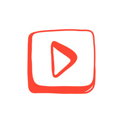 Red Hand drawn Button with video button icon.