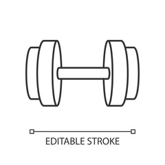 Dumbbell linear icon. Gym equipment for arms muscle training. Strength exercise, bodybuilding thin line customizable illustration. Contour symbol. Vector isolated outline drawing. Editable stroke