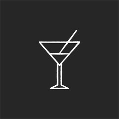 Vermouth chalk white icon on black background. Alcoholic drink in glass. Party at bar. Restaurant food. Liquor meny. Pub wine for relaxation. Soft drink in cup. Isolated vector chalkboard illustration