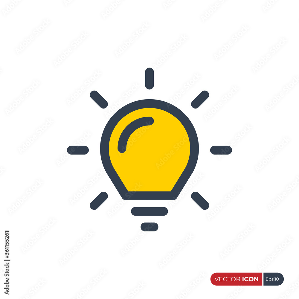 Poster light bulb icon line. yellow lamp with radial rays isolated on white background. flat vector icon de