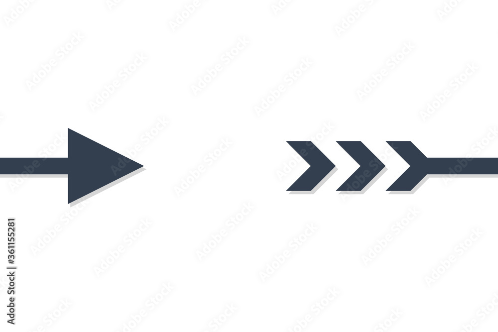Poster continuous arrow icon. right arrow head geometric shape with shadow isolated on white background. fl