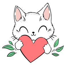 Cute Cat and heart . Print design for textiles, baby clothes, banner. Vector