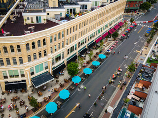 Aerial of Asbury Park and Ocean Grove Beach During Covid 19 Coronavirus 