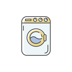 Laundromat RGB color icon. Public laundry place. Electric washing machine. Clean clothes with detergent. Apartment amenity. Technology to tide garment. Isolated vector illustration