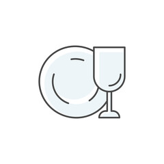 Tableware RGB color icon. Clean dish and glass. Kitchen dinnerware. Empty cup. Clear glassware from dishwasher. Table utensil to eat food. Domestic tableware. Isolated vector illustration