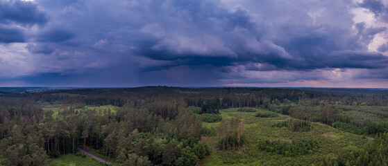 Aerial landscape with scarry storm clouds