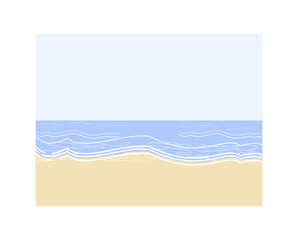 Empty beach semi flat vector illustration. Sandy sea shore with calm ocean waters 2D cartoon landscape for commercial use. Seasonal vacation, summer recreation. Beautiful coastline with no people