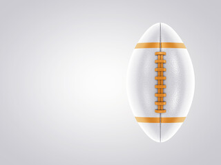 White and golden american football on white background with copy space