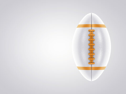 White and golden american football on white background with copy space