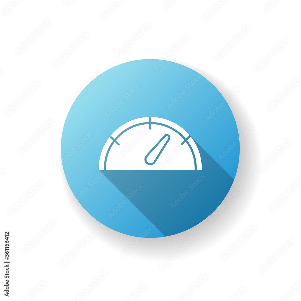 Poster speedometer blue flat design long shadow glyph icon. gas dial. dashboard with pointer. meter display