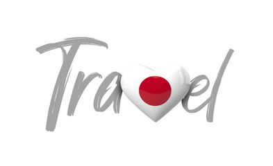 Travel Japan love heart flag. 3D Rendering