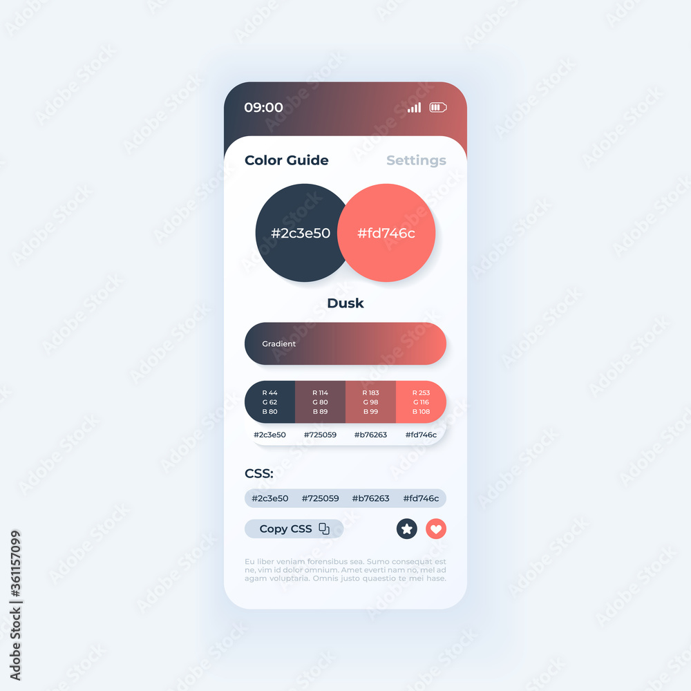Aufkleber color guide smartphone interface vector template. mobile app page light theme design layout. flat ui