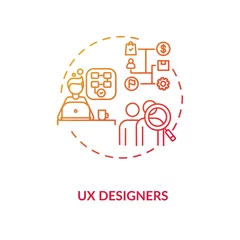Fototapeten UX designer red gradient concept icon. Software experience for customer satisfaction. Programmer corporate career idea thin line illustration. Vector isolated outline RGB color drawing © bsd studio