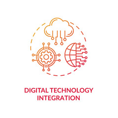 Obraz premium Digital technology integration red gradient concept icon. Remote database. Digital transformation for education. Electronics idea thin line illustration. Vector isolated outline RGB color drawing