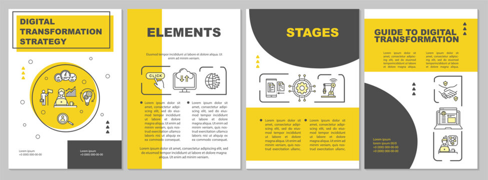 Digital transformation process brochure template. Improve business. Flyer, booklet, leaflet print, cover design with linear icons. Vector layouts for magazines, annual reports, advertising posters