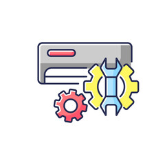 AC repair service RGB color icon. Air conditioning systems professional maintenance. Technical diagnostics and installation assistance. Isolated vector illustration