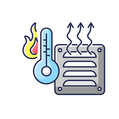 Electric heater RGB color icon. Air heating device, domestic amenity. Winter climate control. Household appliance blowing hot air. Isolated vector illustration