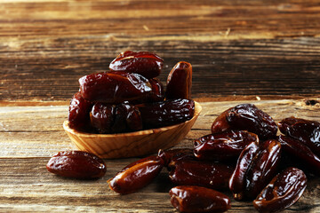 Raw Organic Medjool Dates Ready to Eat. Healthy vegetarian food background