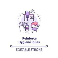 Reinforce hygiene rules concept icon. Workplace safety guidelines idea thin line illustration. Protect yourself from coronavirus in office. Vector isolated outline RGB color drawing. Editable stroke