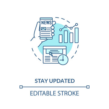 Stay Updated Concept Icon. Workplace Safety Guidelines Idea Thin Line Illustration. Online Magazine, Newspaper, Digital Content. Vector Isolated Outline RGB Color Drawing. Editable Stroke