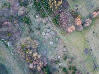 Early spring top down drone landscape.