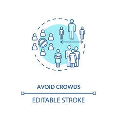 Avoid crowds concept icon. Safe shopping guidelines idea thin line illustration. Virus protection in public place. Keep safe distance. Vector isolated outline RGB color drawing. Editable stroke