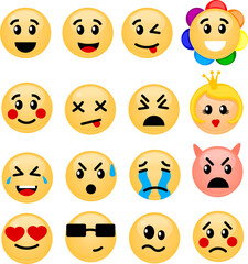 Obraz premium Cartoon Color Emoji Sign Icon Set. Vector