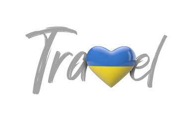 Travel Ukraine love heart flag. 3D Rendering