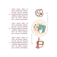 Cleaning and sanitizing concept icon with text. PPT page vector template. Clean surfaces using soap and disinfectant. Brochure, magazine, booklet design element with linear illustrations