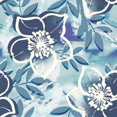 Floral Seamless Pattern on a Painted Background. Watercolor Illustration.