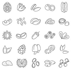 Nuts and Seeds Black Thin Line Icon Set. Vector