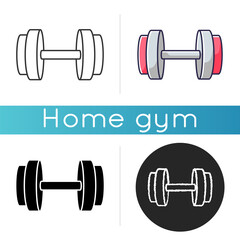 Dumbbell icon. Linear black and RGB color styles. Gym equipment for arms muscle training. Strength exercise, bodybuilding. Heavy weight lifting, athletic workout. Isolated vector illustrations