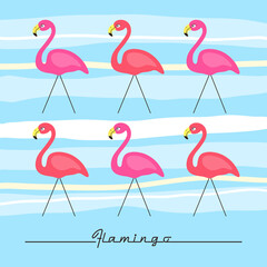 Retro hand drawn pink flamingo card. Vector illustration background. Fashion print.
