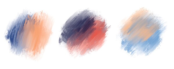 Set of  Brush Strokes. Set of orange, blue, red stain art background. Isolated on white background. 