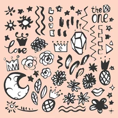 Muurstickers Hand drawn nature elements, great design for any purposes. Vector sketch illustration. Logo element illustration background. Flower background illustration. Icon collection. © Daria