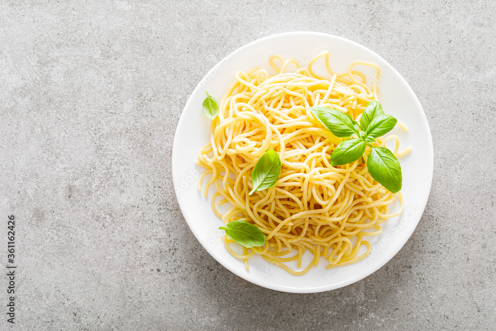 Canvas Prints Pasta. Traditional italian food. Vermicelli with fresh basil