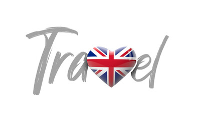 Travel United Kingdom love heart flag. 3D Rendering