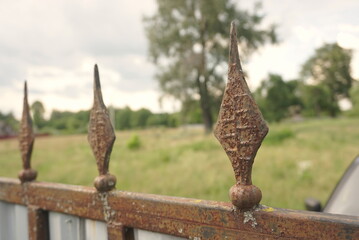 old rusty metal fence close up      
