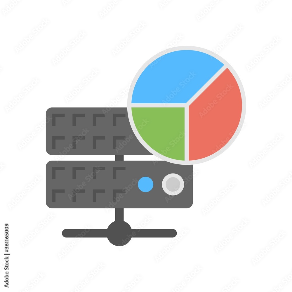 Poster computer server analytics icon illustration. database infographics sign.